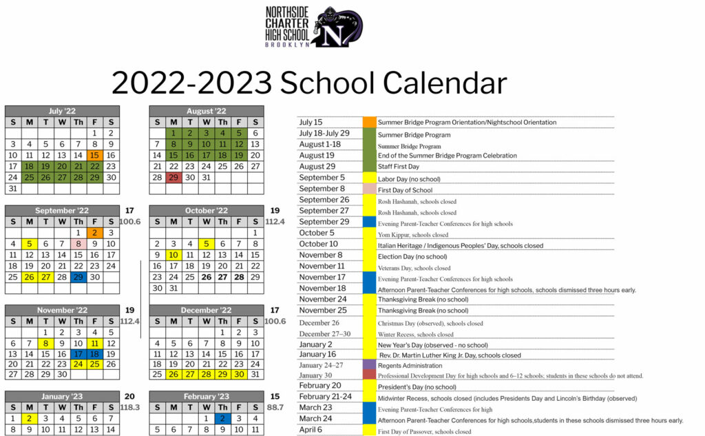 School Calendar Northside Charter High School